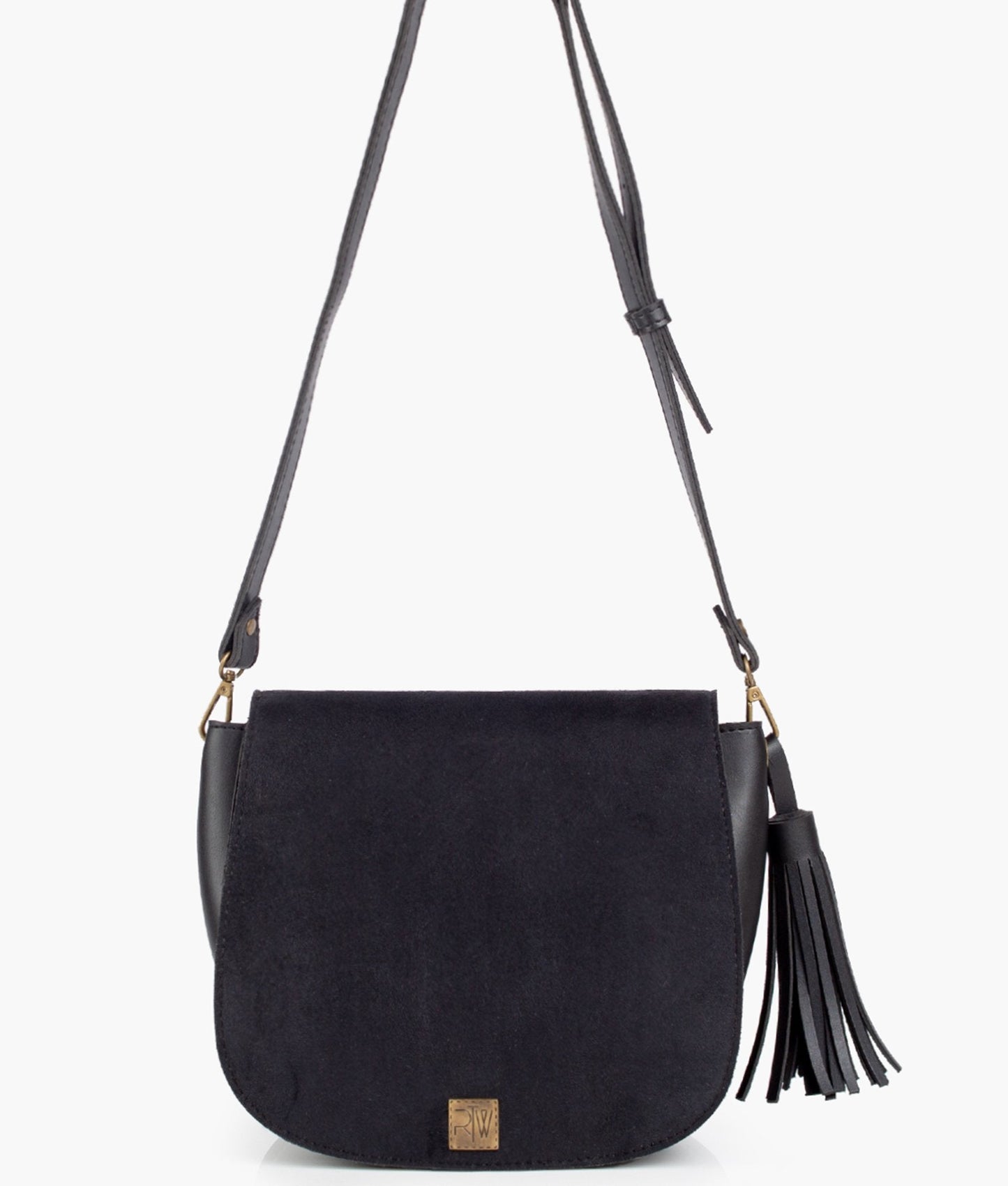 Black suede foldover saddle bag