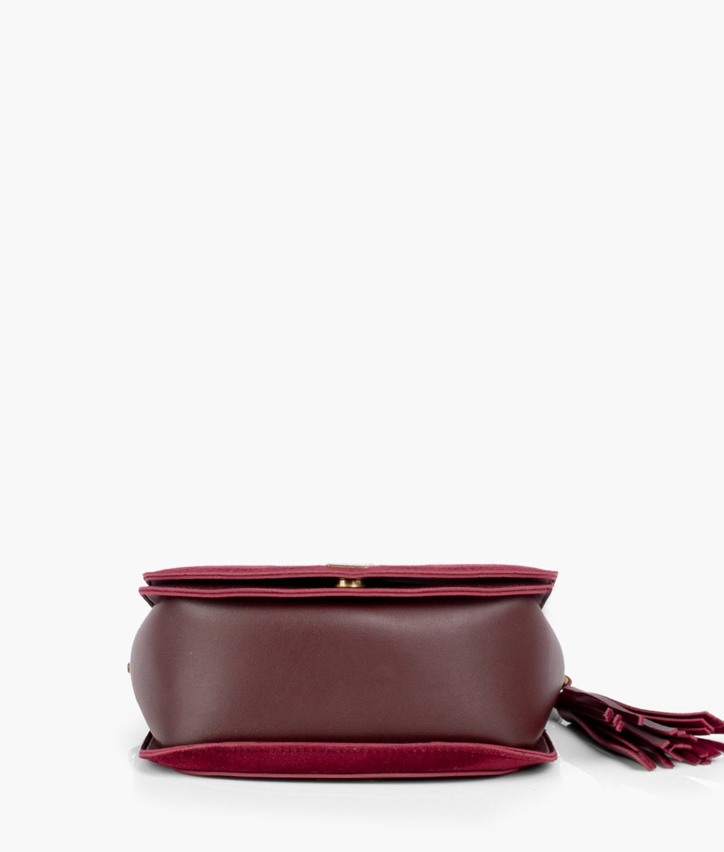 Burgundy suede foldover saddle bag