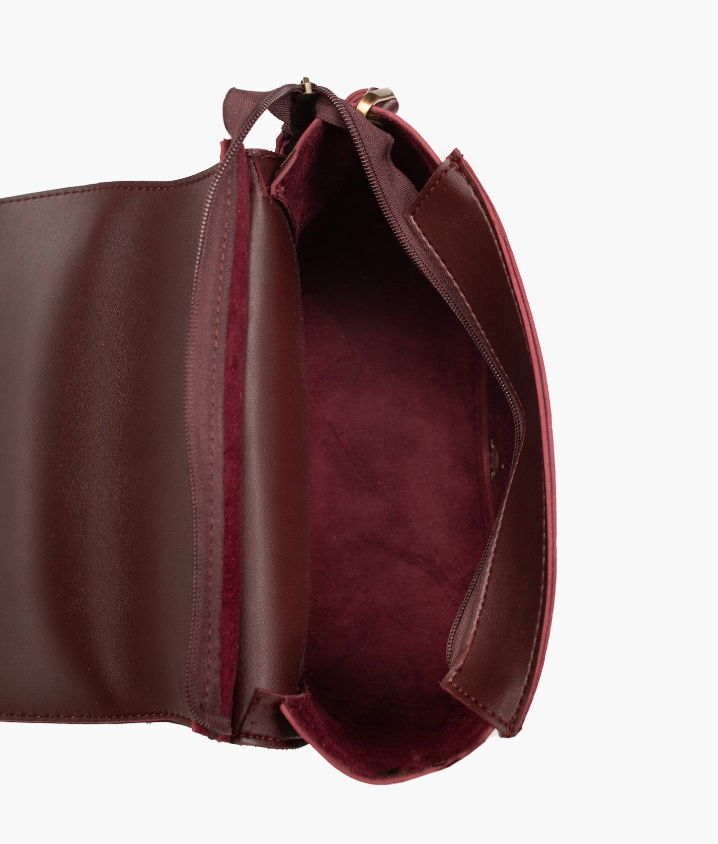 Burgundy suede foldover saddle bag