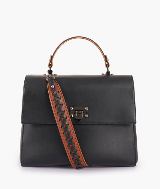 Black flap-over top-handle bag