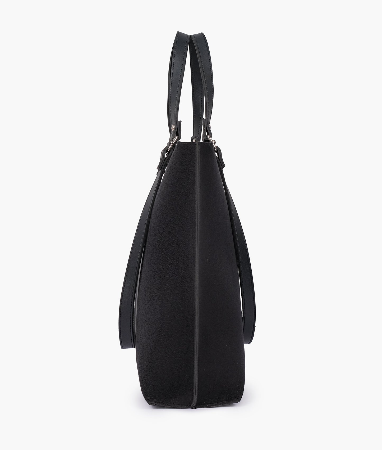 Black suede double-handle tote bag