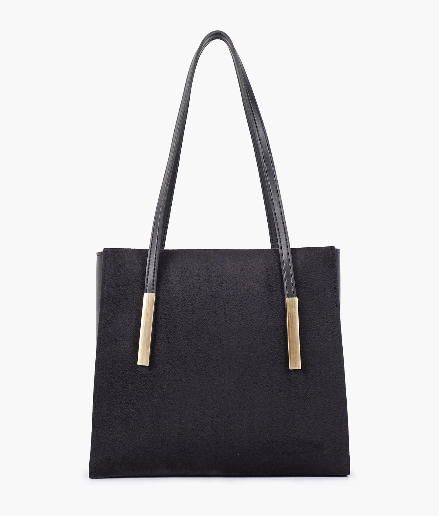 Black suede zipper shoulder bag with long handle