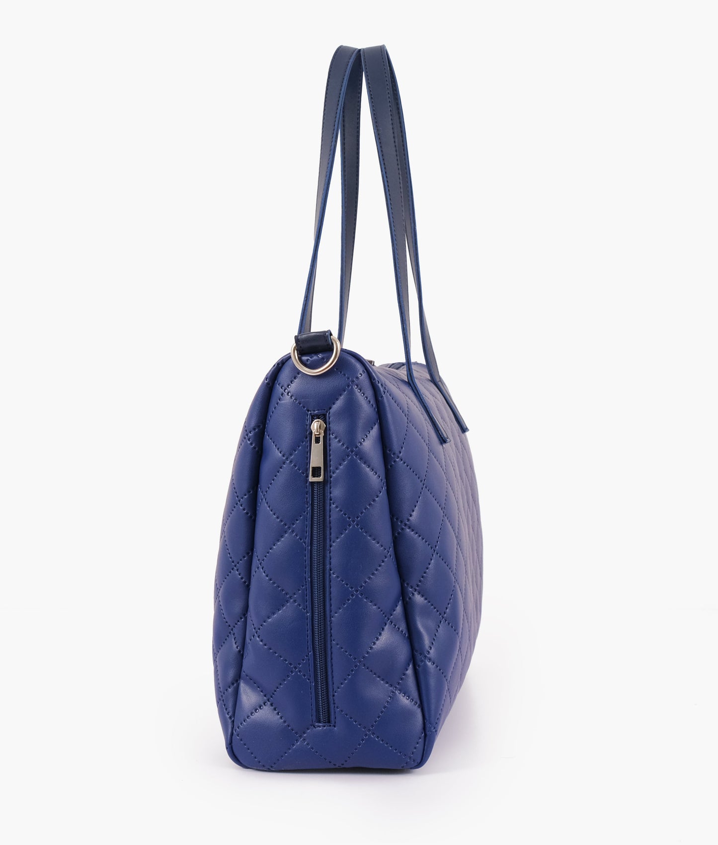 Blue quilted carryall tote bag