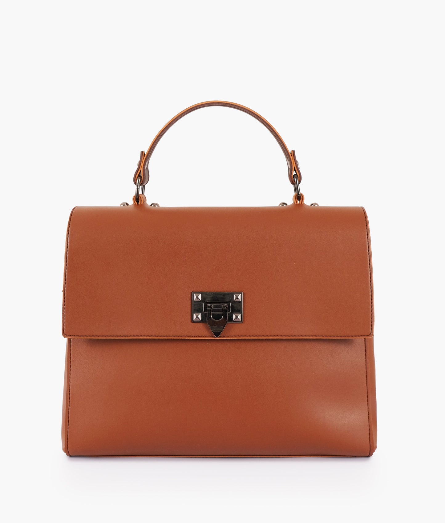 Brown flap-over top-handle bag