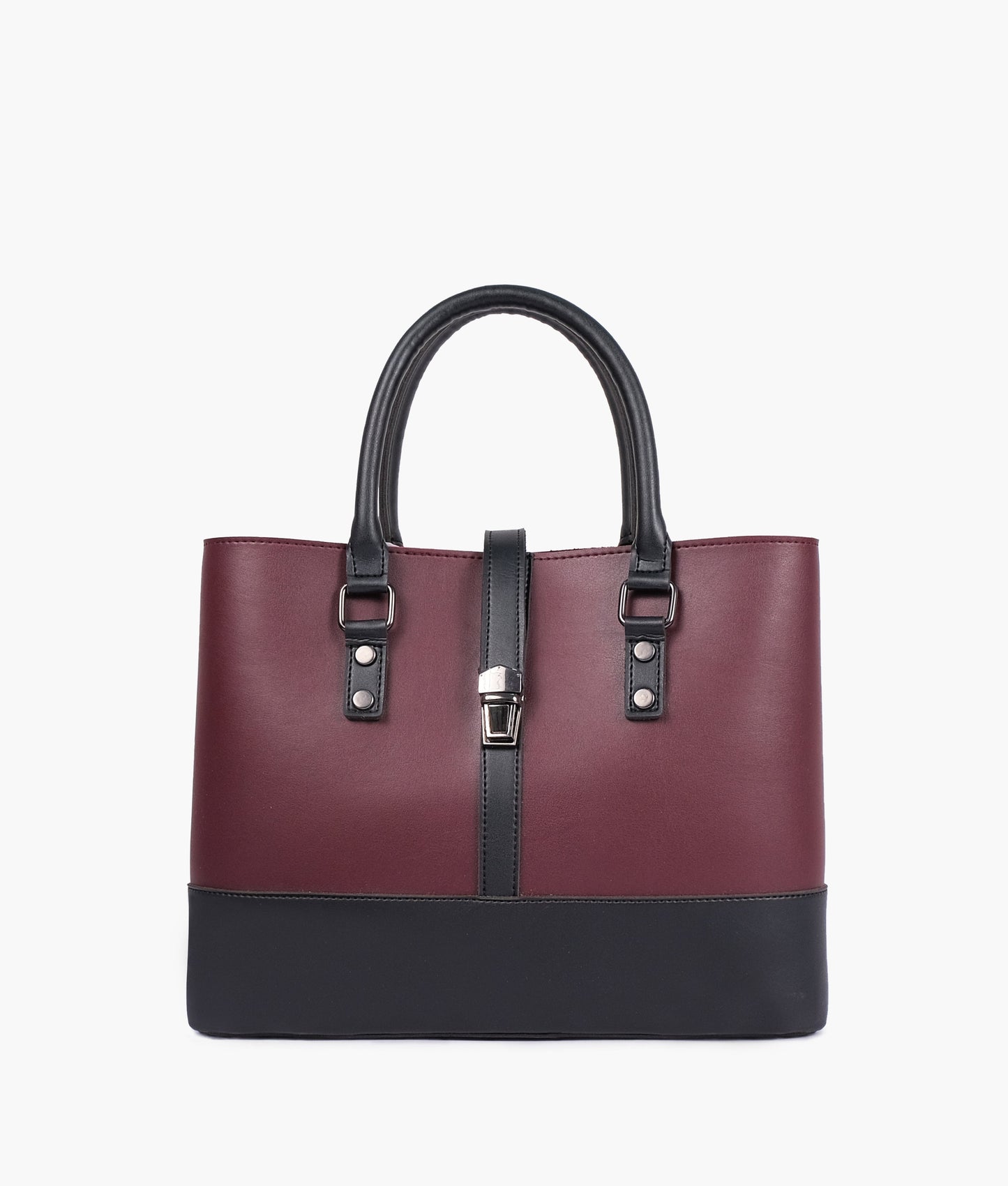 Burgundy and black multi-compartment shoulder bag