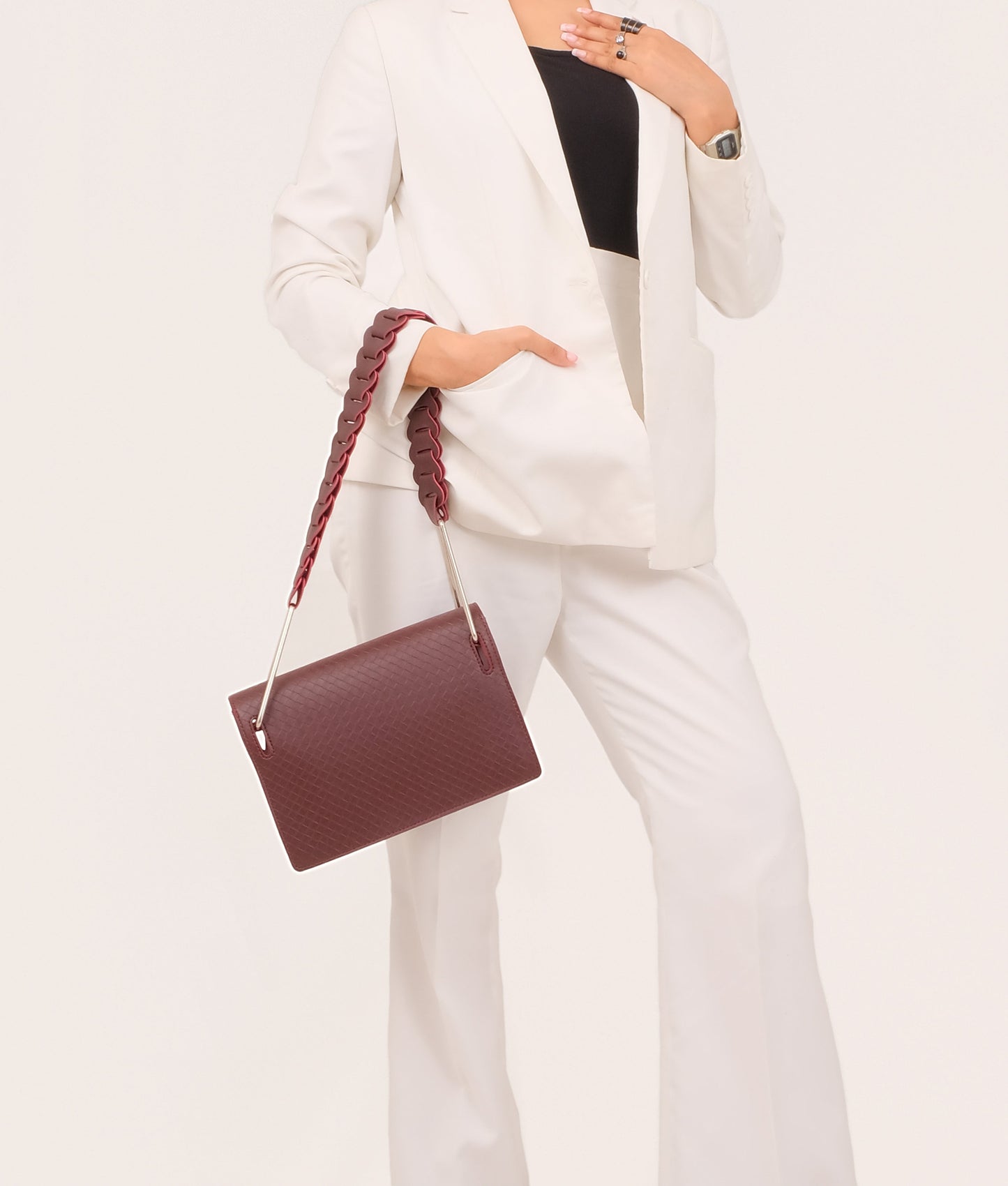 Burgundy loop strap shoulder bag