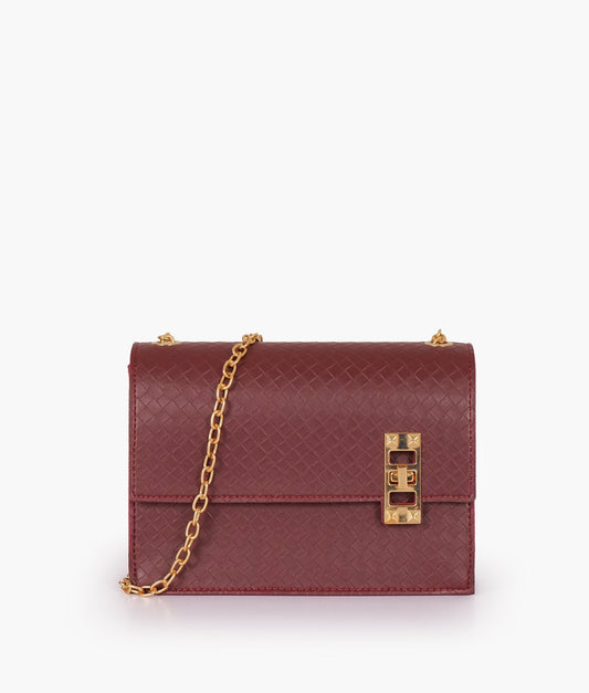 Burgundy weaved chain shoulder bag with twist lock