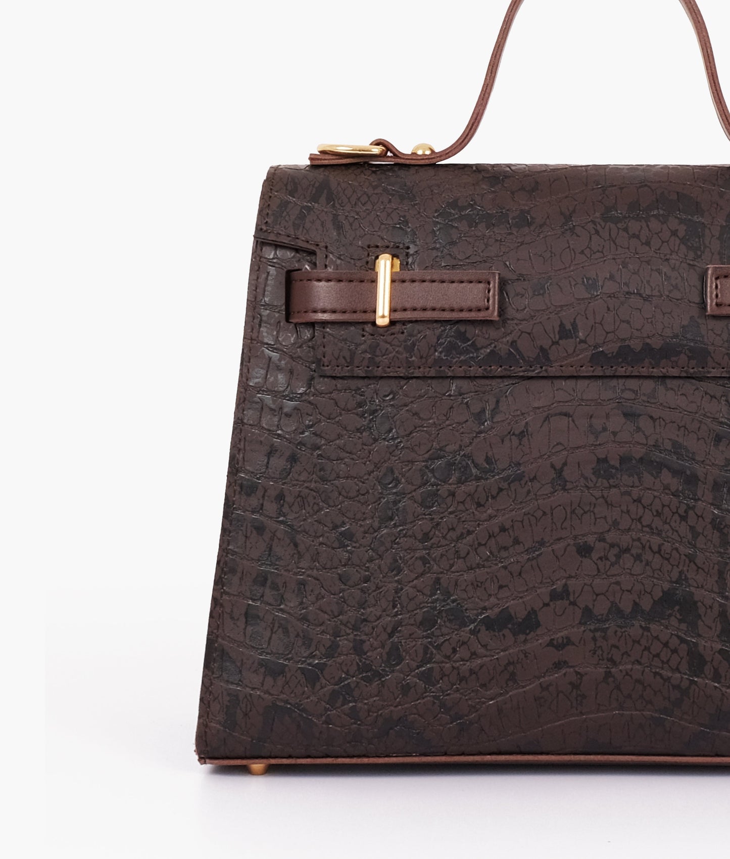 Dark brown crocodile cross-body bag with top-handle