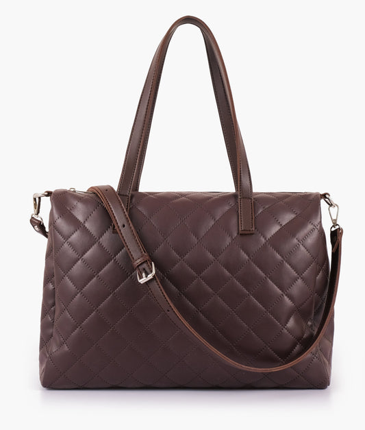 Dark brown quilted carryall tote bag