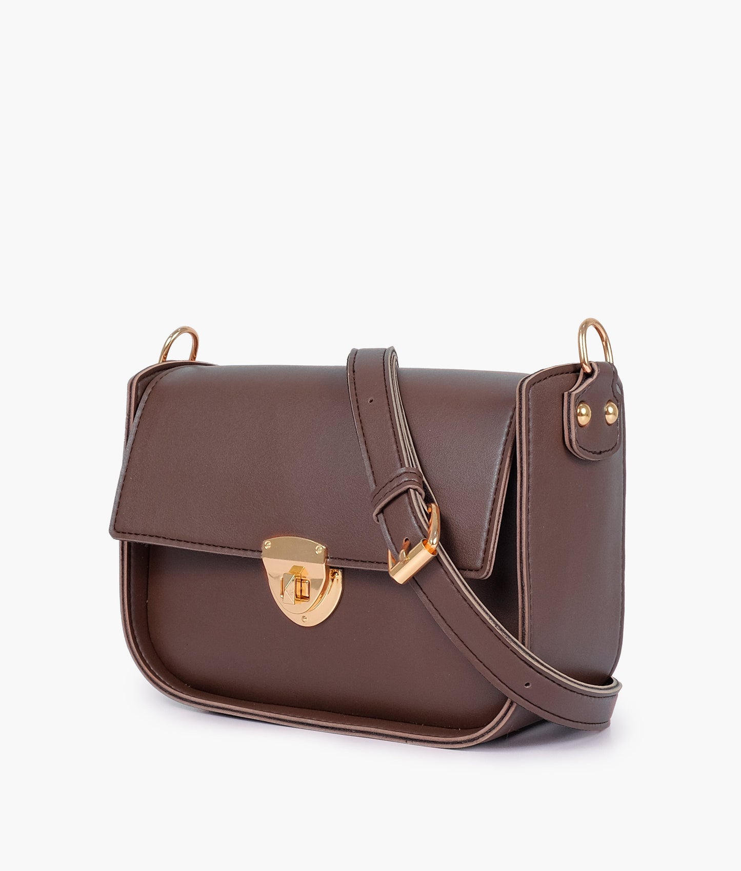 Dark brown saddle bag with twist lock