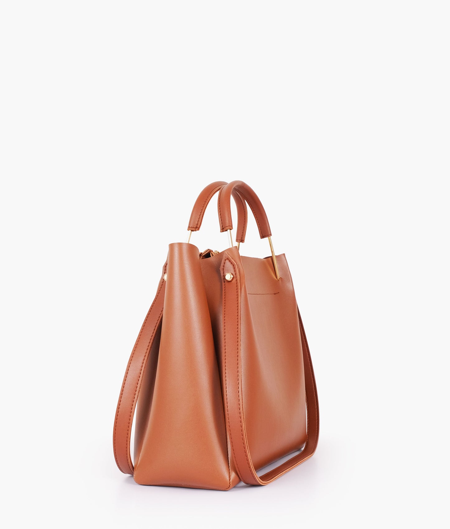 Brown metal handle tote bag