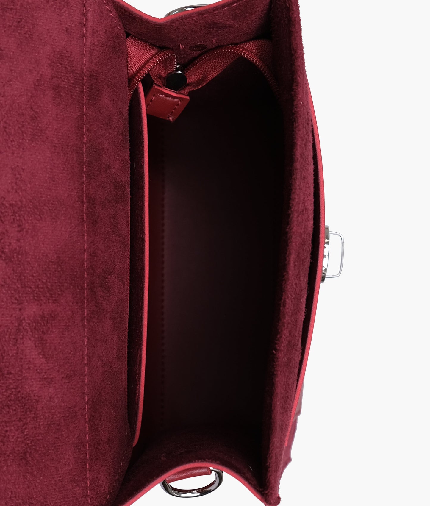 Maroon suede push-lock messenger bag