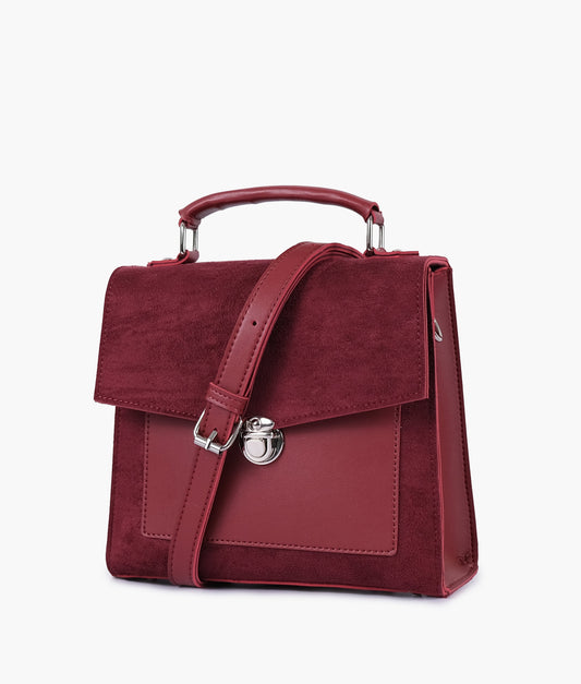 Maroon suede push-lock messenger bag